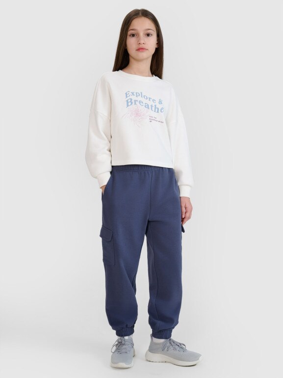 Dziewczęca bluza dresowa nierozpinana bez kaptura 4F 4FJWSS25TSWSF1483 - biała