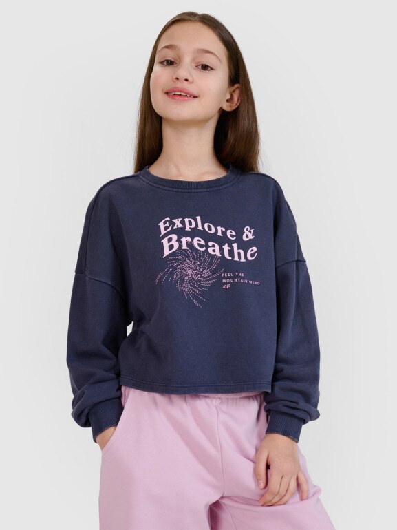 Dziewczęca bluza dresowa nierozpinana bez kaptura 4F 4FJWSS25TSWSF1483 - szara