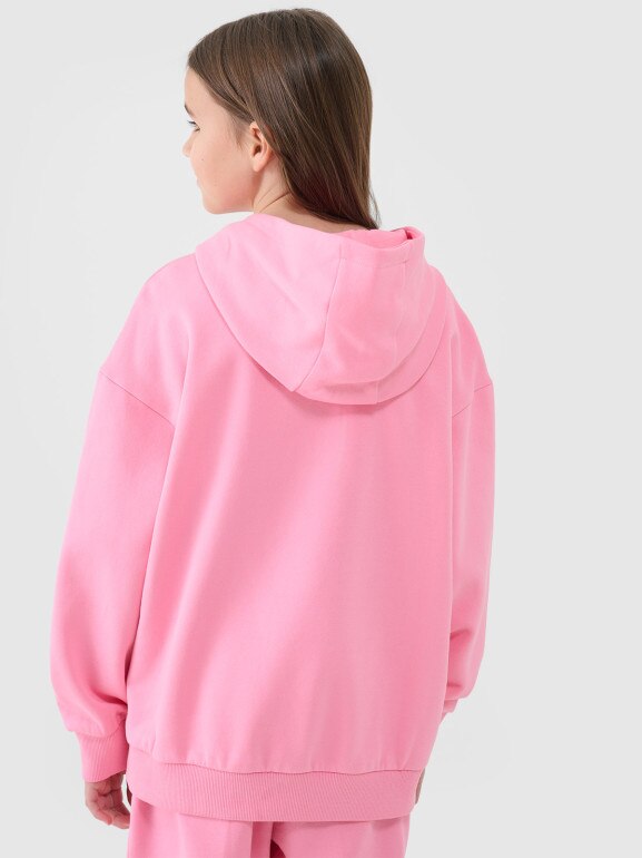 Dziewczęca bluza dresowa nierozpinana z kapturem 4F 4FJASAW24TSWSF2156 - różowa