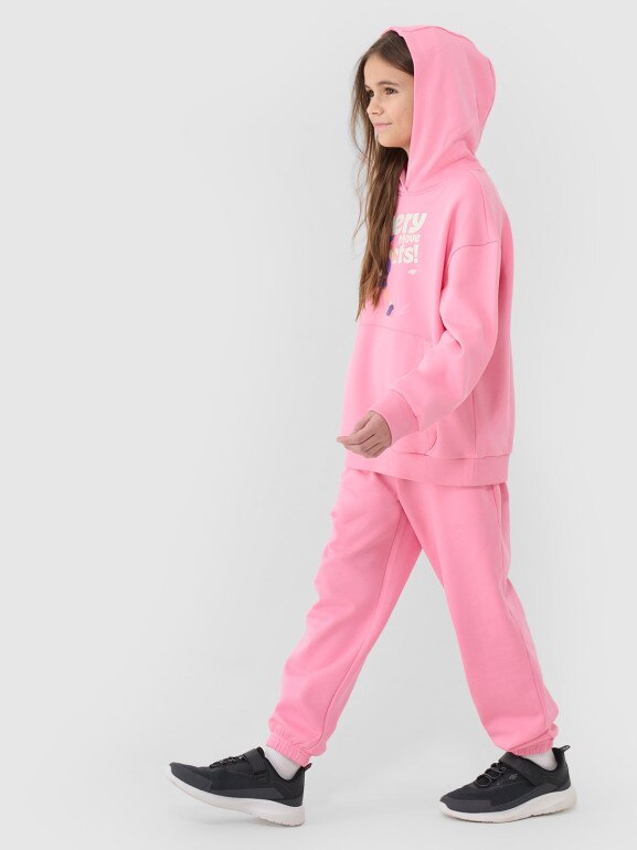 Dziewczęca bluza dresowa nierozpinana z kapturem 4F 4FJASAW24TSWSF2156 - różowa
