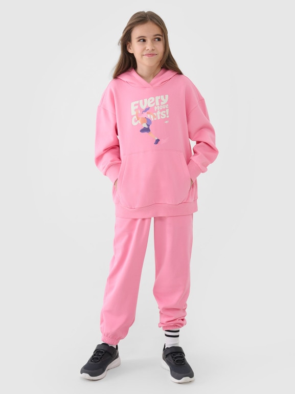 Dziewczęca bluza dresowa nierozpinana z kapturem 4F 4FJASAW24TSWSF2156 - różowa