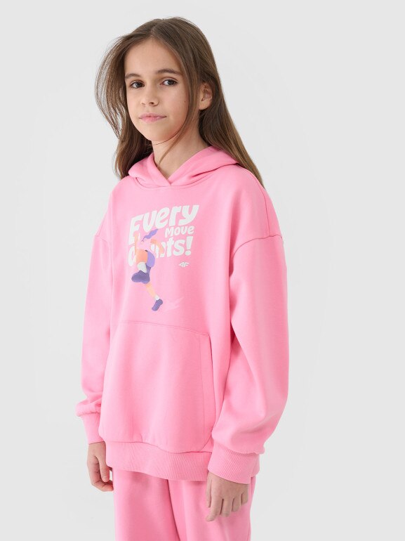 Dziewczęca bluza dresowa nierozpinana z kapturem 4F 4FJASAW24TSWSF2156 - różowa