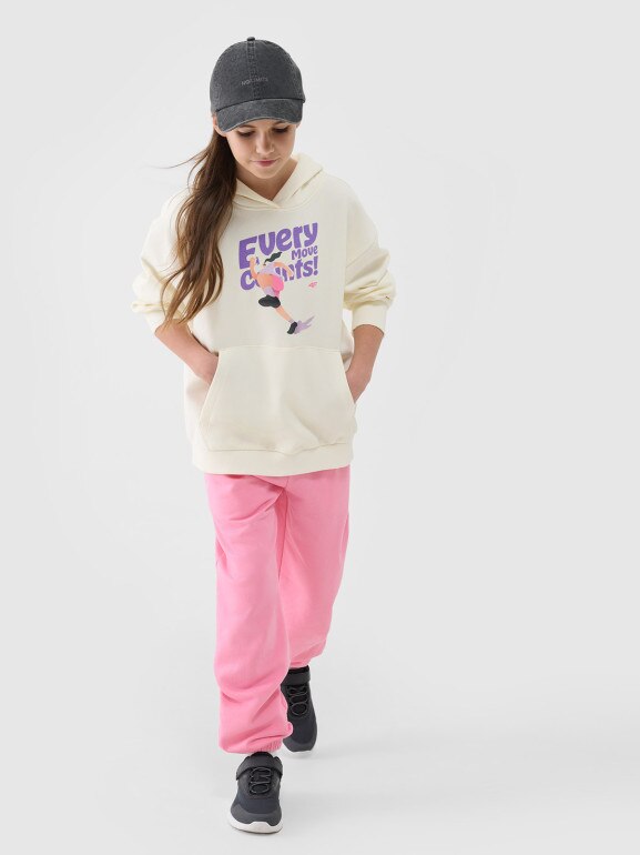 Dziewczęca bluza dresowa nierozpinana z kapturem 4F 4FJASAW24TSWSF2156 - żółta
