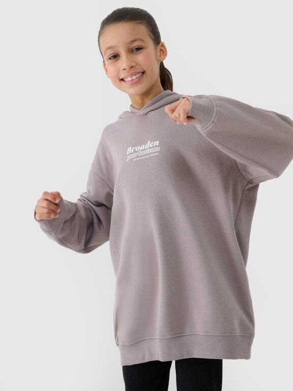 Dziewczęca bluza dresowa nierozpinana z kapturem 4F 4FJRSS25TSWSF2056 - beżowa