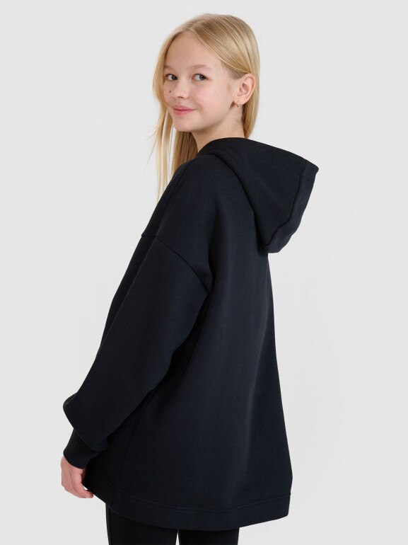 Dziewczęca bluza dresowa nierozpinana z kapturem 4F 4FJRSS25TSWSF2235 - czarna
