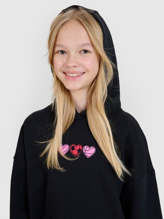 Dziewczęca bluza dresowa nierozpinana z kapturem 4F 4FJRSS25TSWSF2235 - czarna