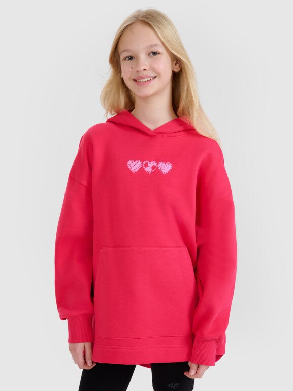 Dziewczęca bluza dresowa nierozpinana z kapturem 4F 4FJRSS25TSWSF2235 - czerwona