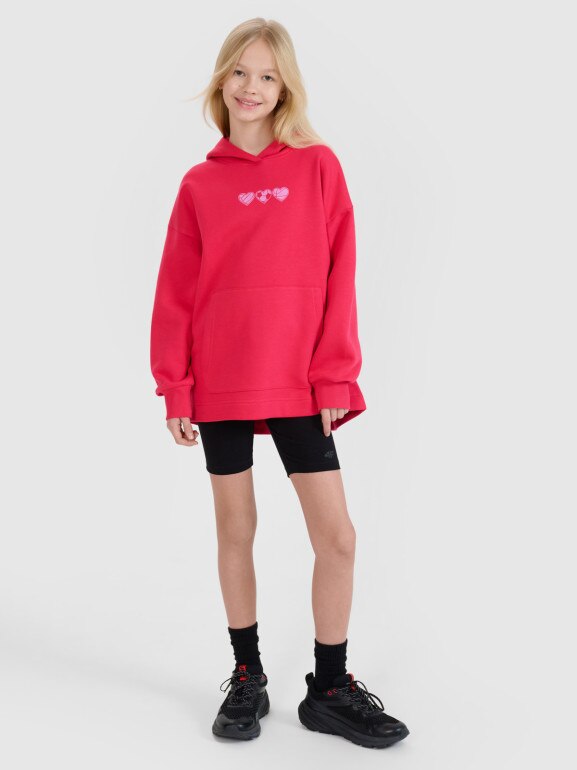Dziewczęca bluza dresowa nierozpinana z kapturem 4F 4FJRSS25TSWSF2235 - czerwona