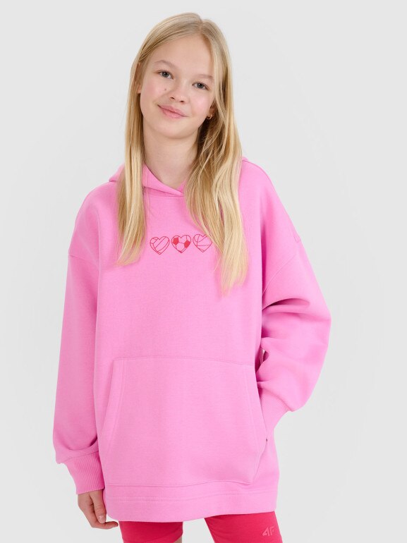 Dziewczęca bluza dresowa nierozpinana z kapturem 4F 4FJRSS25TSWSF2235 - różowa