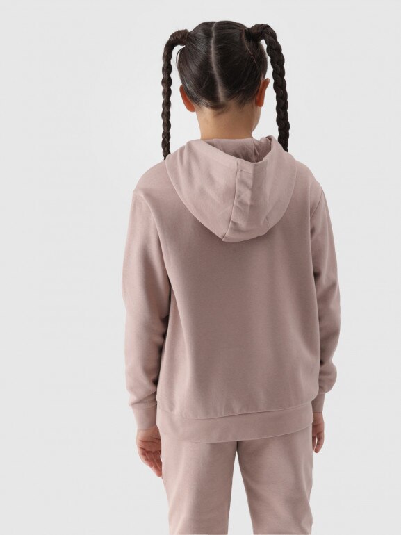 Dziewczęca bluza dresowa nierozpinana z kapturem 4F 4FJWMM00TSWSF1316 - beżowa