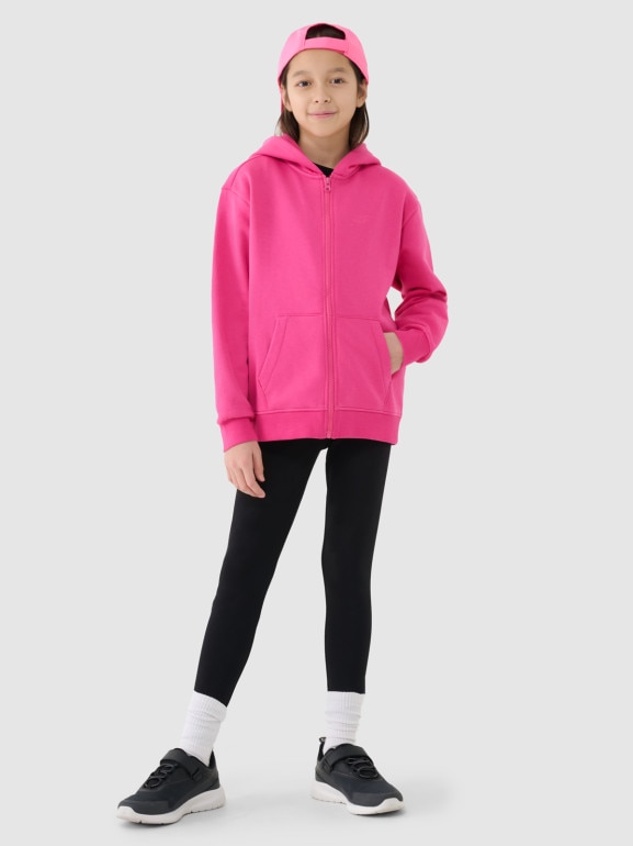 Dziewczęca bluza dresowa rozpinana z kapturem 4F 4FJRAW24TSWSF1830 - różowa
