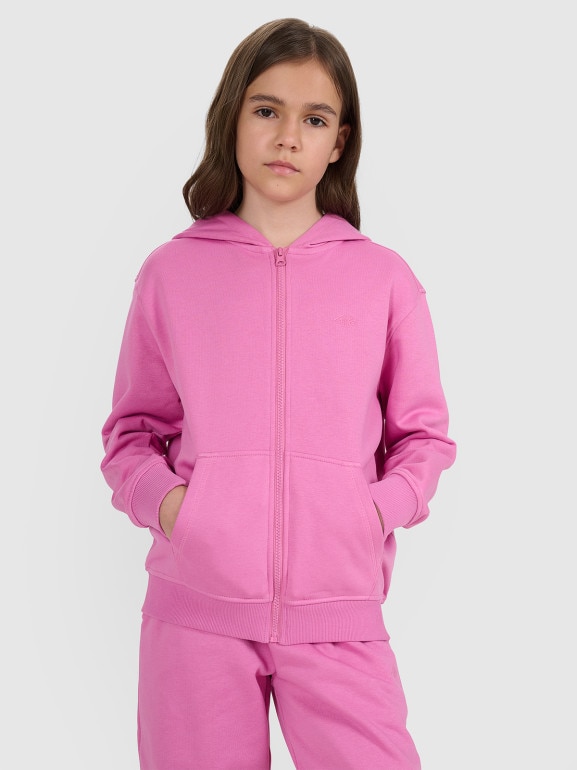 Dziewczęca bluza dresowa rozpinana z kapturem 4F 4FJRAW25TSWSF2466 - różowa