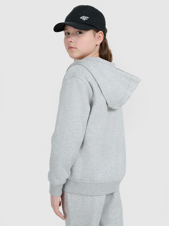Dziewczęca bluza dresowa rozpinana z kapturem 4F 4FJWMM00TSWSF1861 - szara