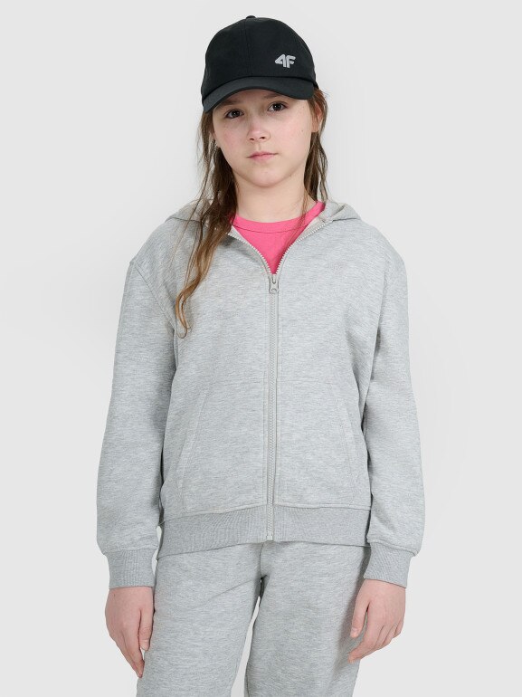 Dziewczęca bluza dresowa rozpinana z kapturem 4F 4FJWMM00TSWSF1861 - szara