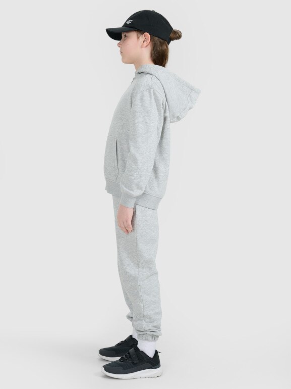 Dziewczęca bluza dresowa rozpinana z kapturem 4F 4FJWMM00TSWSF1861 - szara