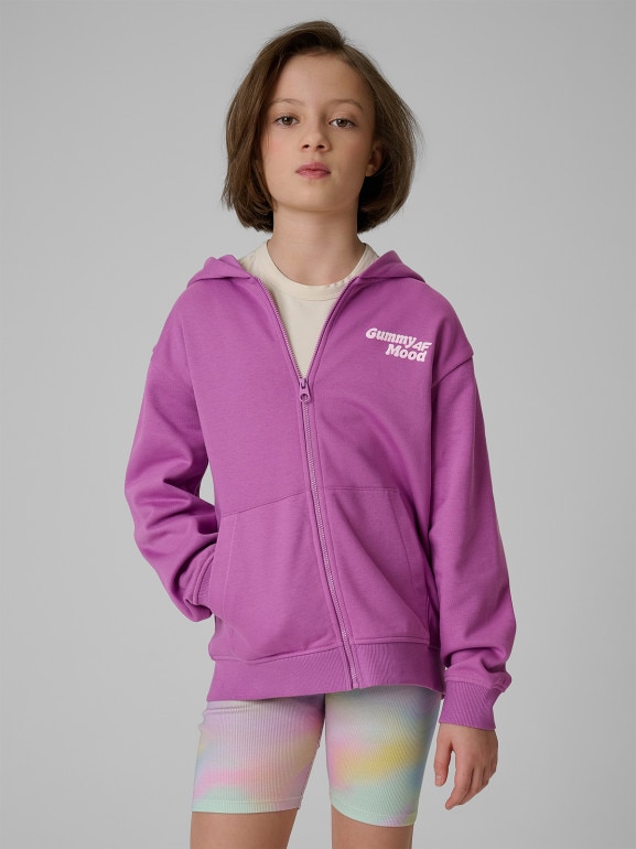 Dziewczęca bluza rozpinana z kapturem 4F 4FJRSS26TSWSF2902 - fioletowa