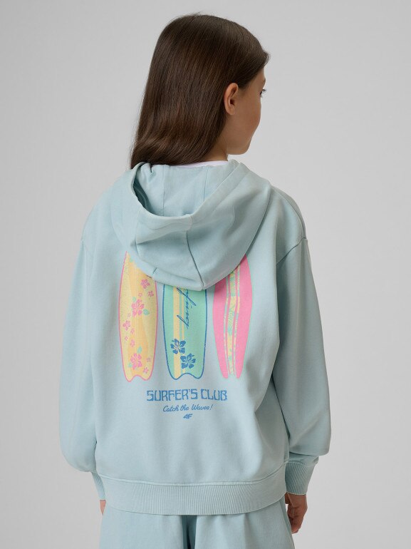 Dziewczęca bluza rozpinana z kapturem 4F 4FJRSS26TSWSF2971 - niebieska