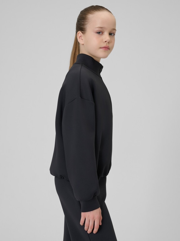 Dziewczęca bluza treningowa bez kaptura 4F 4FJRSS26TFSWF0990 - czarna