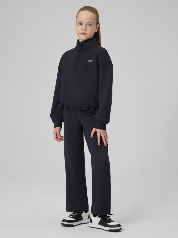 Dziewczęca bluza treningowa bez kaptura 4F 4FJRSS26TFSWF0990 - czarna