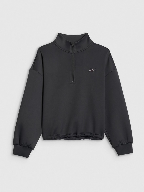 Dziewczęca bluza treningowa bez kaptura 4F 4FJRSS26TFSWF0990 - czarna