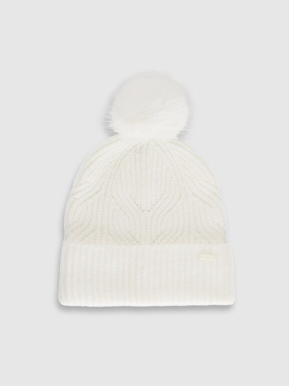 Dziewczęca czapka z pomponem 4F 4FJWAW25ACAPF648 - biała