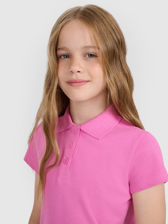 Dziewczęca koszulka polo 4F 4FJRAW25TPTSF0740 - różowa