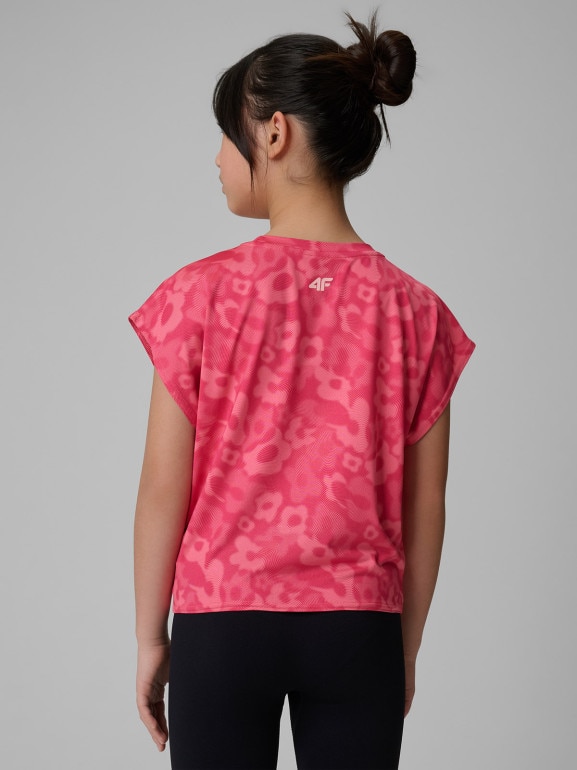Dziewczęca koszulka treningowa z nadrukiem 4F 4FJWSS26TFTSF1965 - różowa