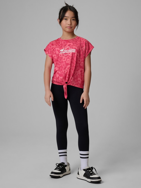 Dziewczęca koszulka treningowa z nadrukiem 4F 4FJWSS26TFTSF1965 - różowa