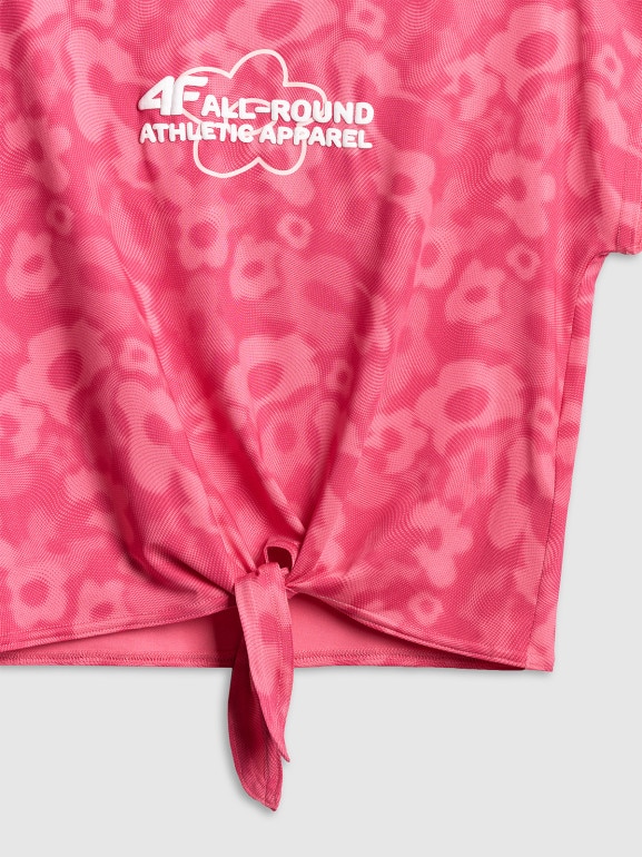 Dziewczęca koszulka treningowa z nadrukiem 4F 4FJWSS26TFTSF1965 - różowa