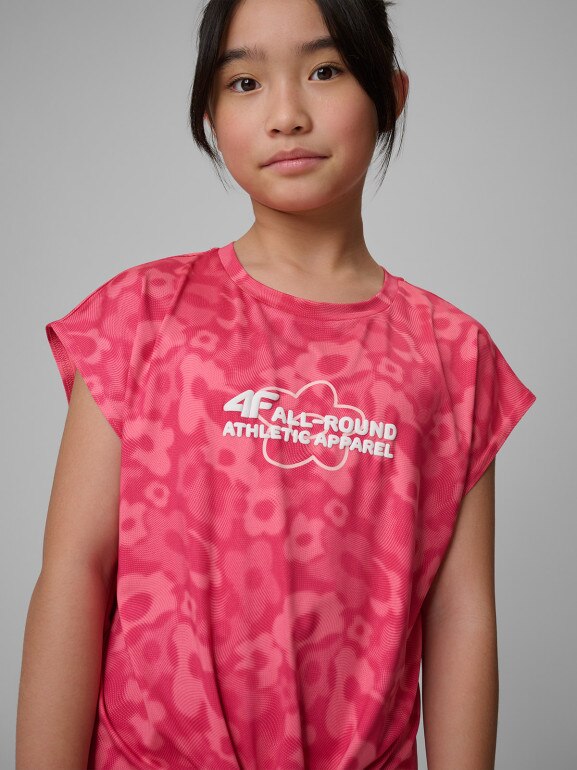 Dziewczęca koszulka treningowa z nadrukiem 4F 4FJWSS26TFTSF1965 - różowa