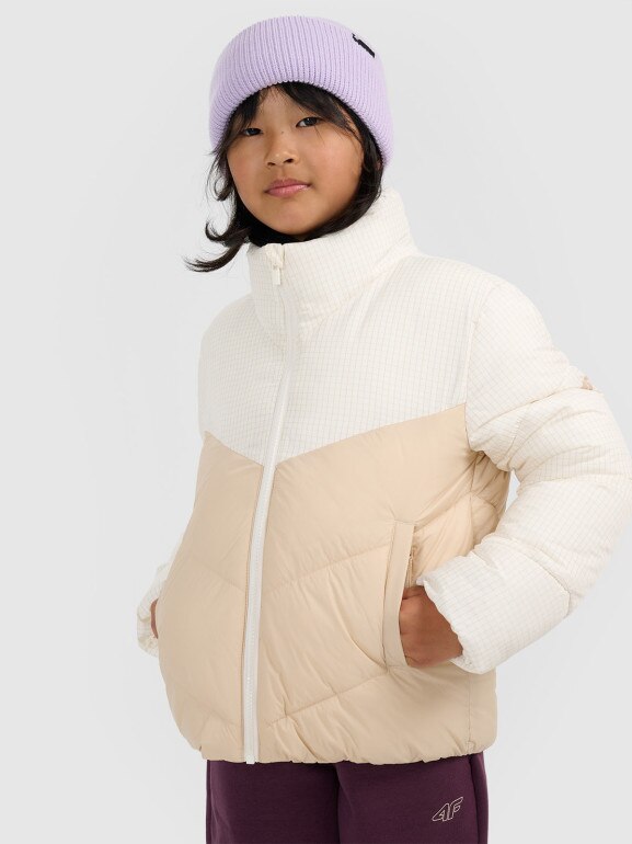 Dziewczęca kurtka puchowa pikowana 4F 4FJRAW25TDJAF0807 - beżowa
