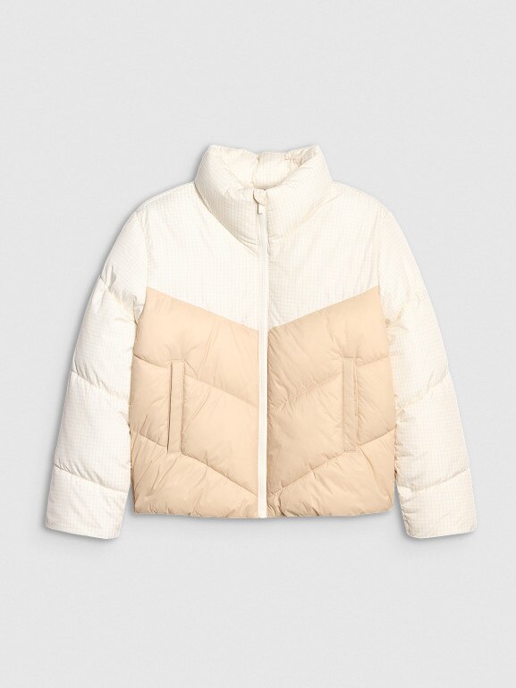 Dziewczęca kurtka puchowa pikowana 4F 4FJRAW25TDJAF0807 - beżowa