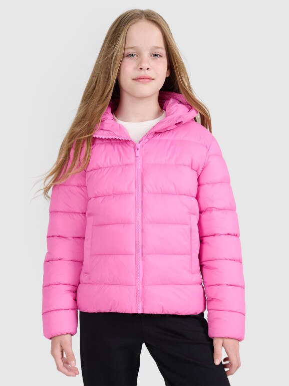 Dziewczęca kurtka puchowa pikowana 4F 4FJRAW25TDJAF0816 - różowa