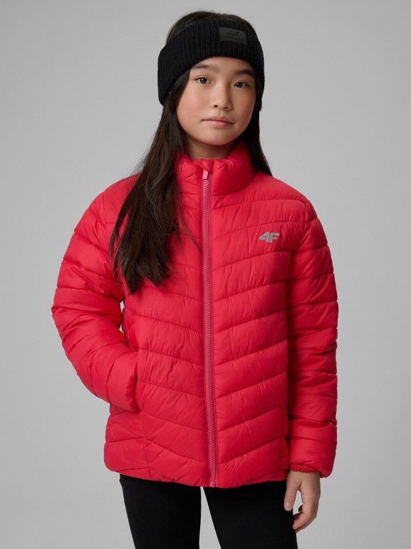 Dziewczęca kurtka puchowa pikowana 4F 4FJRSS26TDJAF0864 - różowa