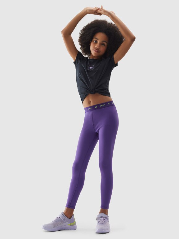 Dziewczęce legginsy 4F 4FJWSS24TFTIF223 - fioletowe