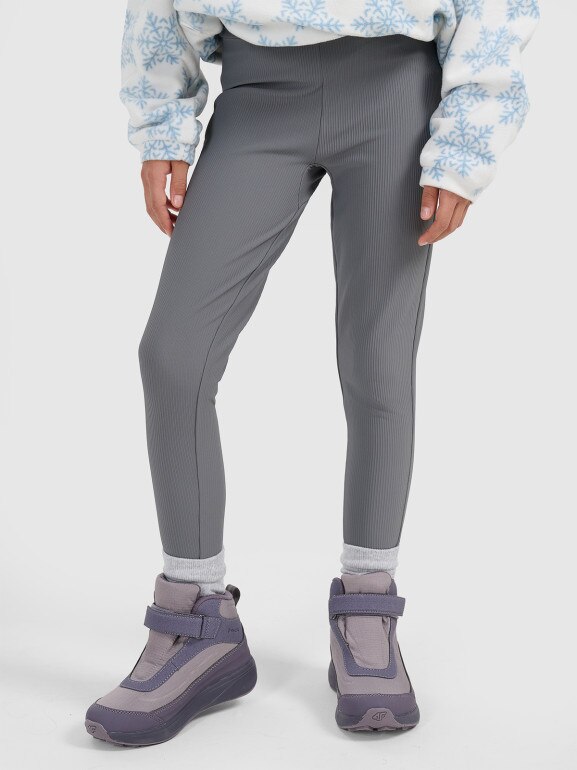 Dziewczęce legginsy dzianinowe 4F 4FJRAW25TTIGF292 - szare