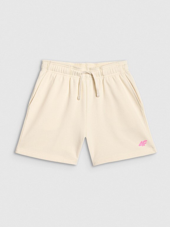 Dziewczęce spodenki dresowe 4F 4FJWSS26TSHOF769 - białe