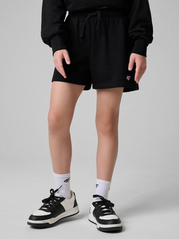 Dziewczęce spodenki dresowe 4F 4FJWSS26TSHOF769 - czarne