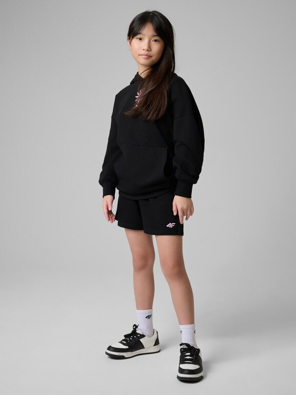 Dziewczęce spodenki dresowe 4F 4FJWSS26TSHOF769 - czarne