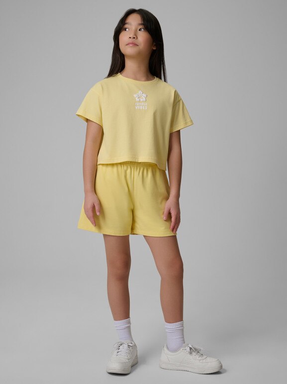 Dziewczęce spodenki dresowe 4F 4FJWSS26TSHOF769 - żółte
