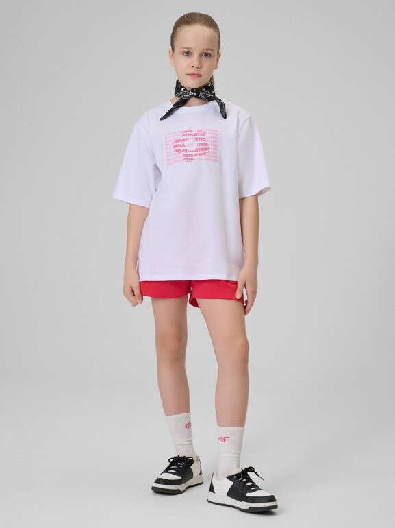 Dziewczęce spodenki dresowe 4F 4FJWSS26TSHOF775 - różowe