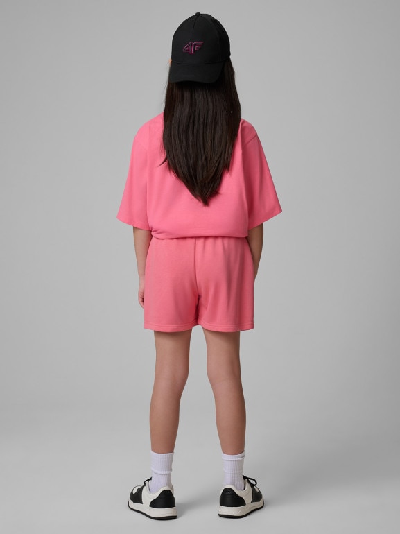 Dziewczęce spodenki dresowe 4F 4FJWSS26TSHOF777 - różowe