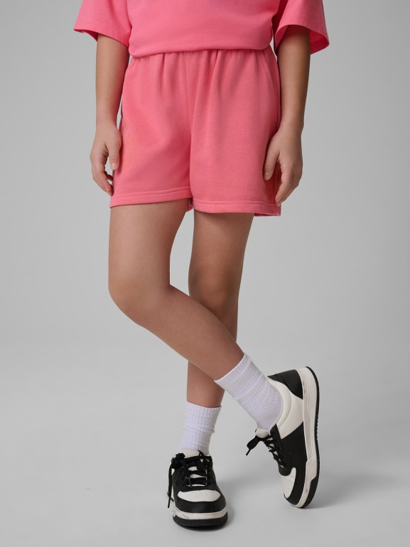 Dziewczęce spodenki dresowe 4F 4FJWSS26TSHOF777 - różowe