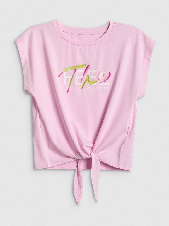Dziewczęcy crop top treningowy 4F 4FJRSS26TFTSF2435 - różowy