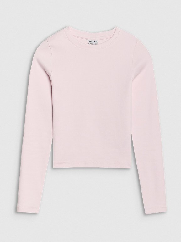 Longsleeve slim gładki dziewczęcy - beżowy
