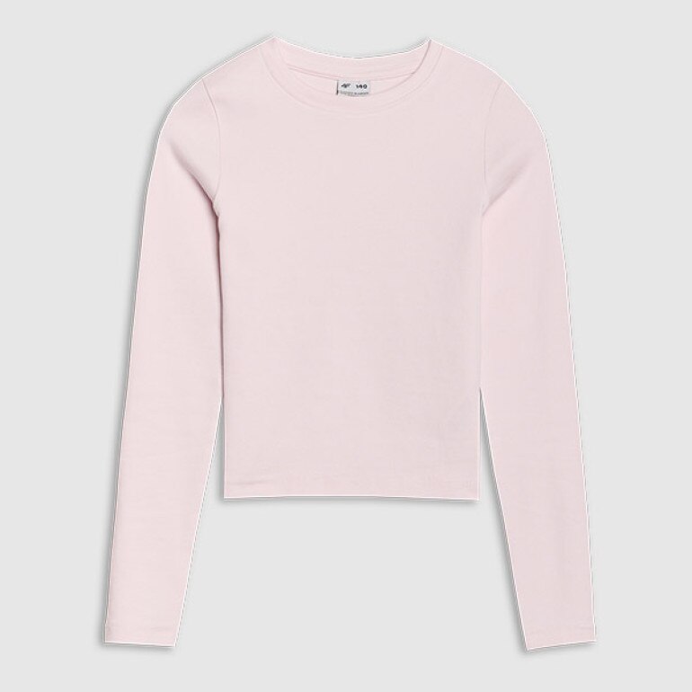 Longsleeve slim gładki dziewczęcy - beżowy