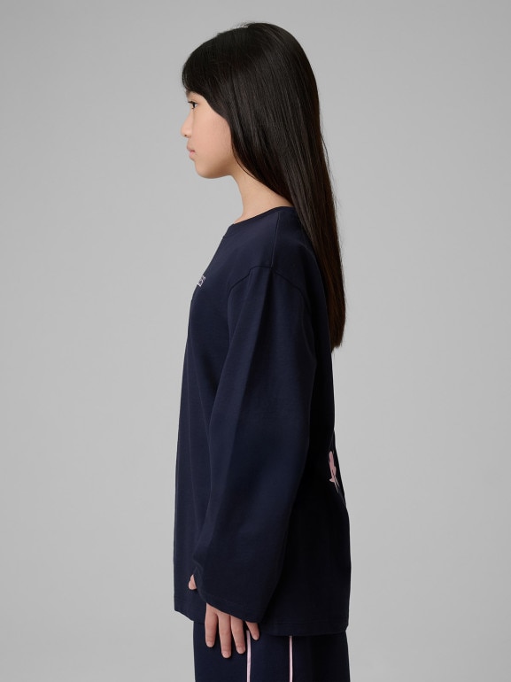 Dziewczęcy longsleeve z nadrukiem 4F 4FJRSS26TLONF664 - granatowy
