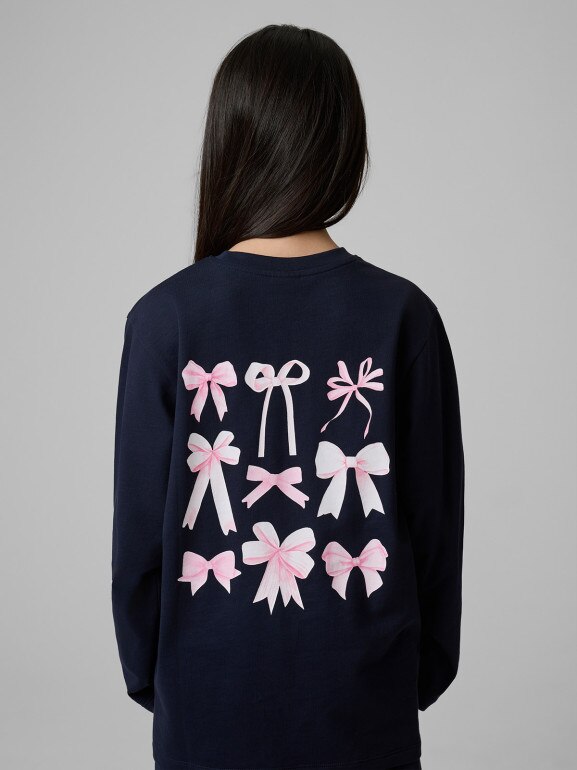 Dziewczęcy longsleeve z nadrukiem 4F 4FJRSS26TLONF664 - granatowy