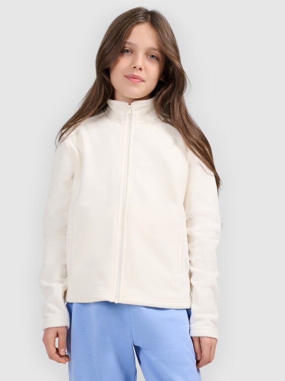 Dziewczęcy polar rozpinany 4F 4FJRSS26TFLEF507 - biały