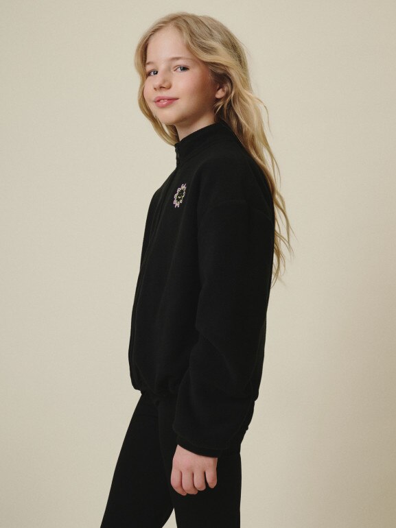 Dziewczęcy polar rozpinany bez kaptura 4F 4FJRSS26TFLEF497 - czarny